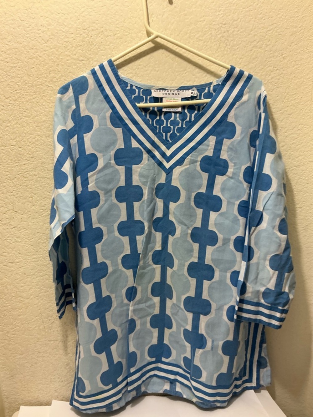Gretchen Scott Designs Blue & White Geometric V-Neck Tunic